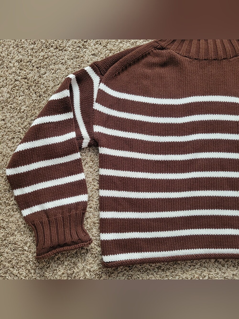 J. Crew 2025 Rollneck Sweater Brown White Stripe Striped 100% Cotton Size XS - Picture 3 of 9